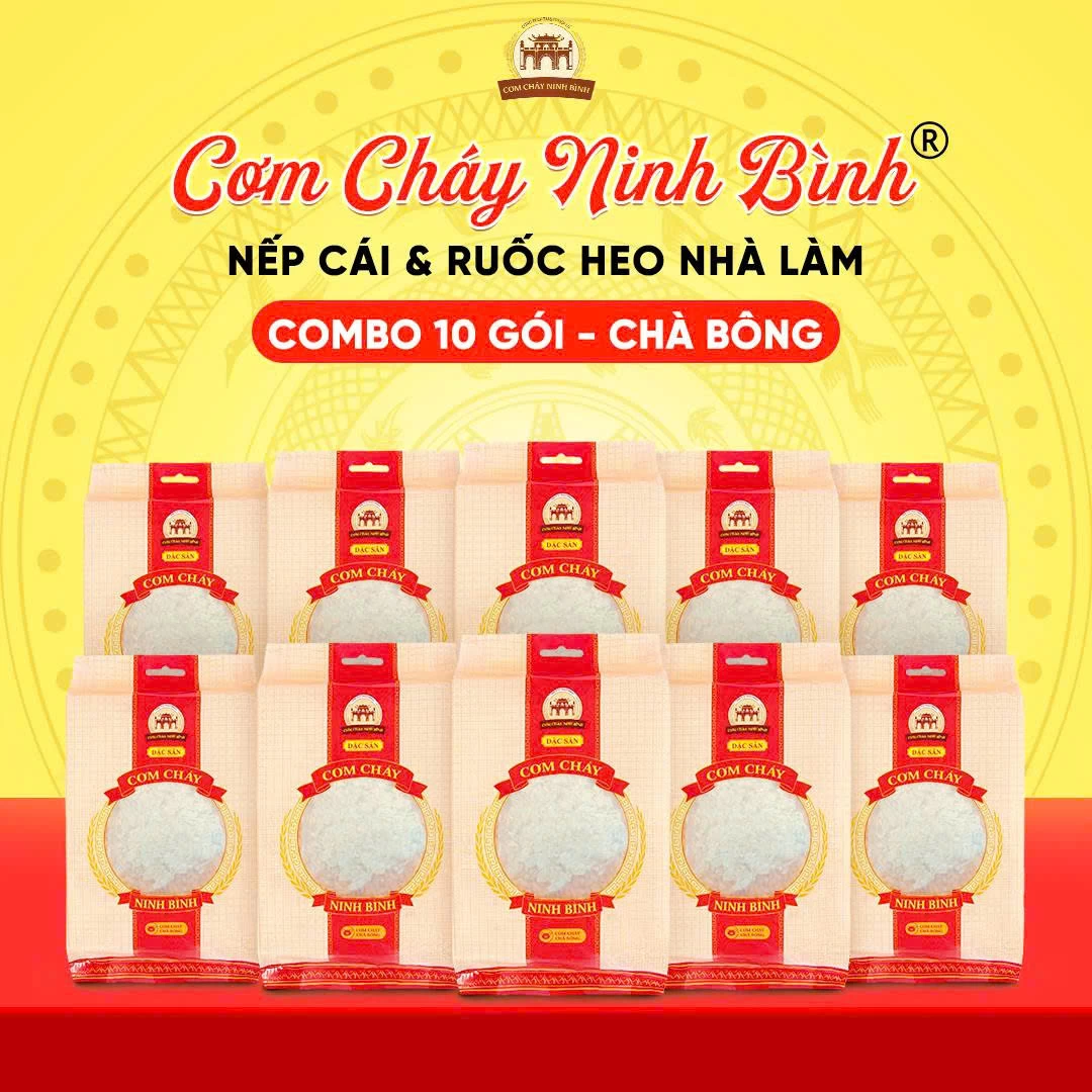 [Combo 10 Gói 215g] Cơm Cháy Chà Bông - Nếp Cái Hoa Vàng - Ruốc Heo Nhà Làm Túi Riêng - 4 Vị Sốt