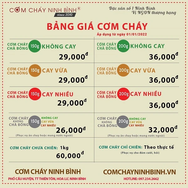 Price list of Ninh Binh burnt rice
